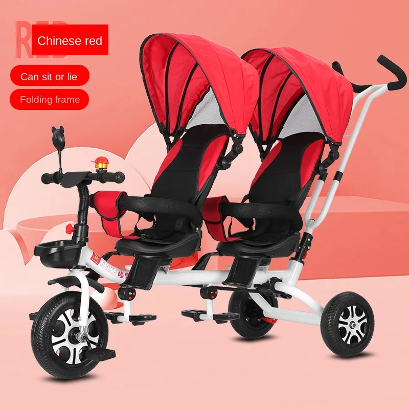 Twin tricycle baby stroller 1 to 5 years old baby stroller can be turned to push the guardrail parasol
