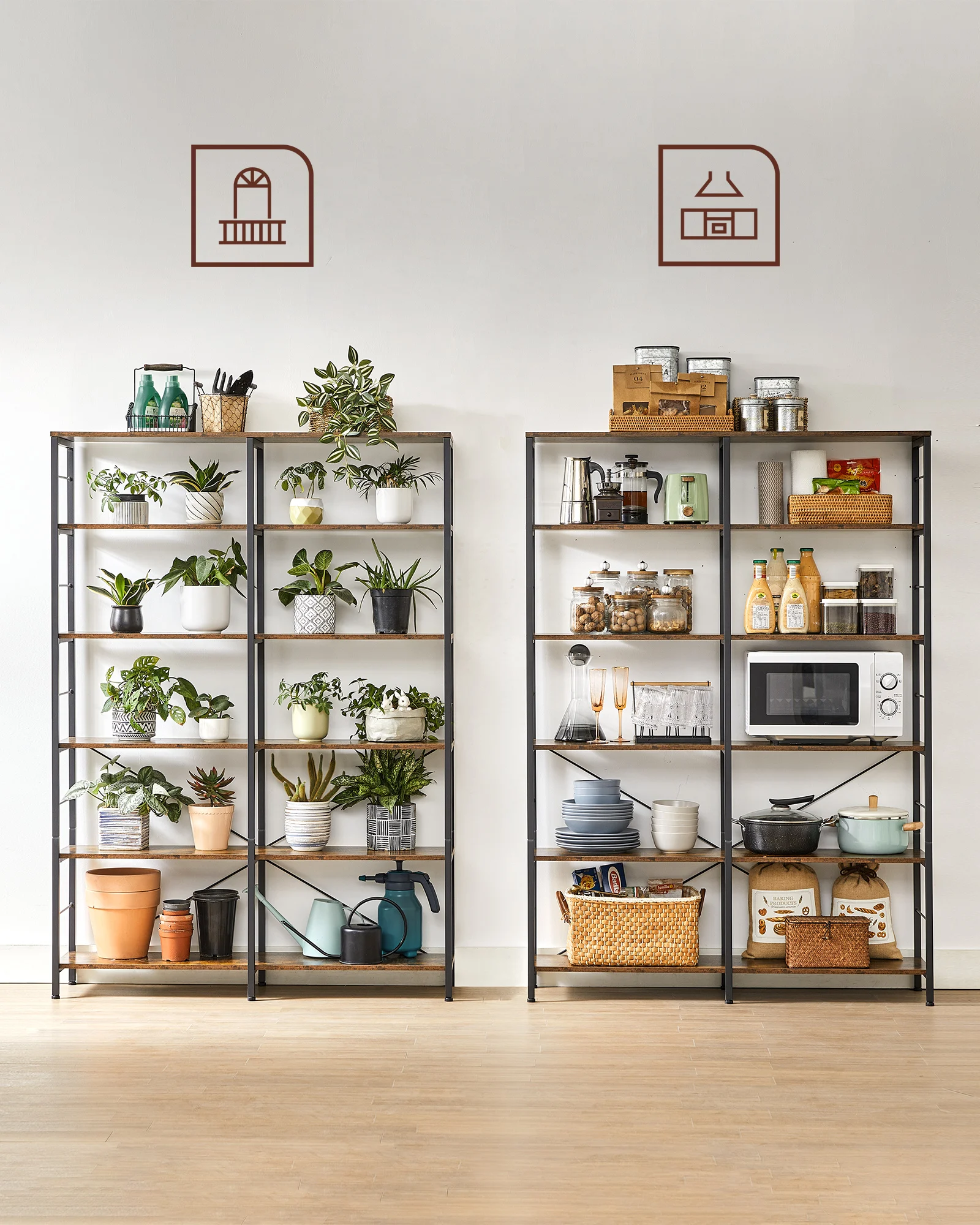 VASAGLE Living Room Furniture Industrial Display Shelves Room Divider Metal Frame 6-Tier Bookshelf