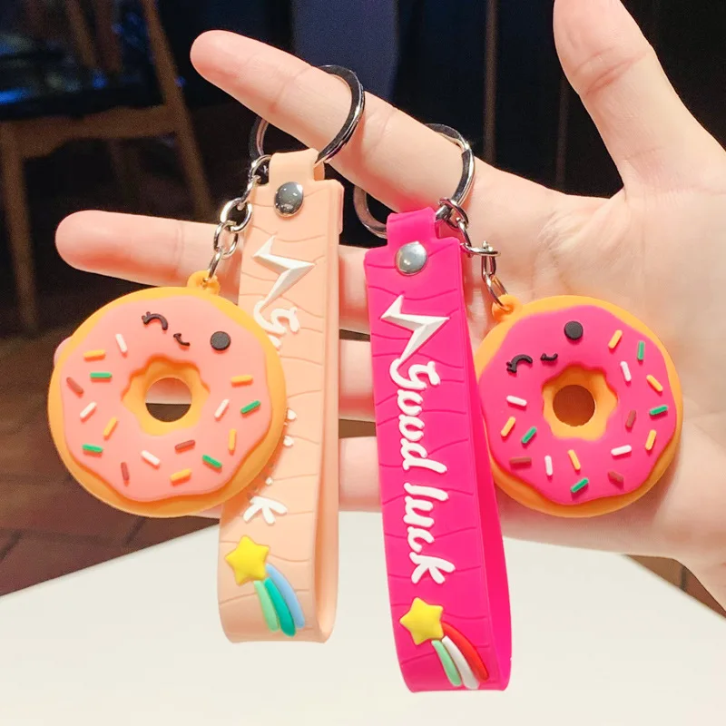3D pvc Sweet Donut  Food Keychain for Sweet Donut Theme Party Favors Pendant for Kid Toy Ornament Souvenirs Gift Food key chain