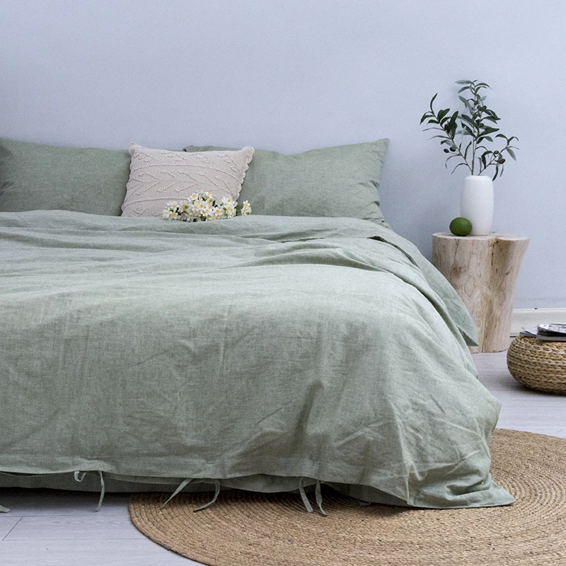Low price guaranteed quality comforter linen cotton  yarn dyed double bed bedding sheet sets
