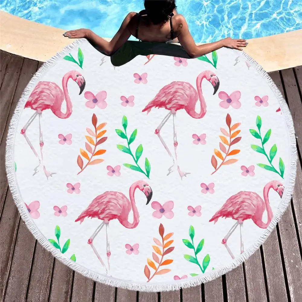 
Hot sale digital printing beautiful flamingo round bath beach towel wholesale 