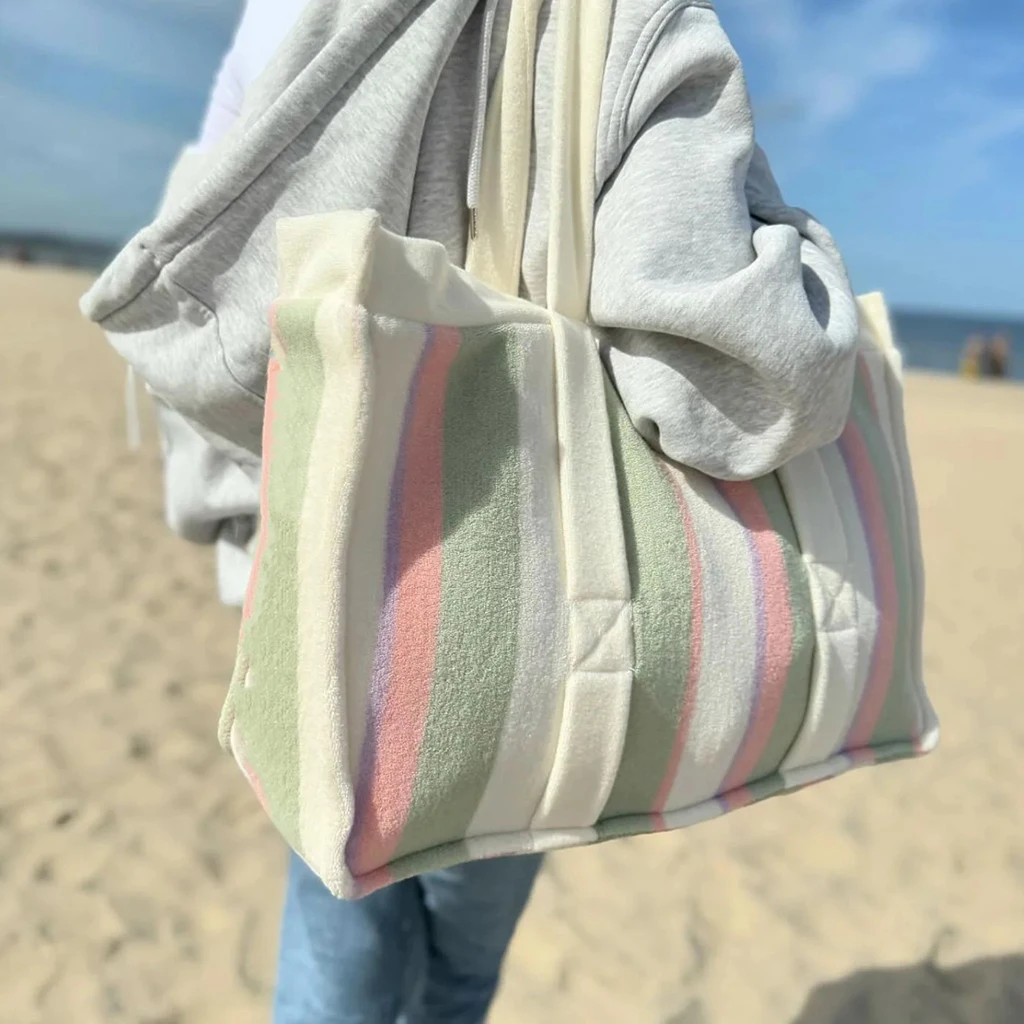 Custom Towel Terry Bag Handbag Beautiful Colorful Soft Capacity Recycled Terry Cloth Beach Bag For Women
