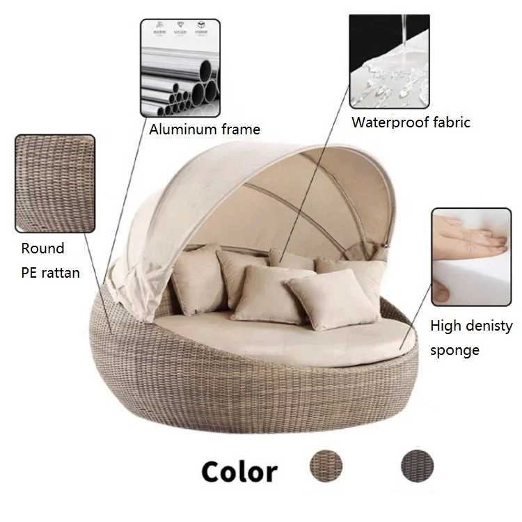 Garden Sun Lounger Day Bed for 2 People Aluminum Round Double Outdoor Canopy Bed Outdoor Furniture Modern Customize Packing 1pcs