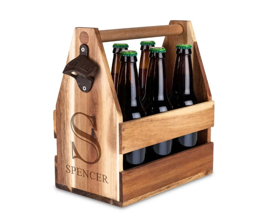 Деревянный винный ящик в деревенском стиле, 4 бутылки, синяя картина, персонализированный мужской подарок на день рождения, деревянный держатель для пива