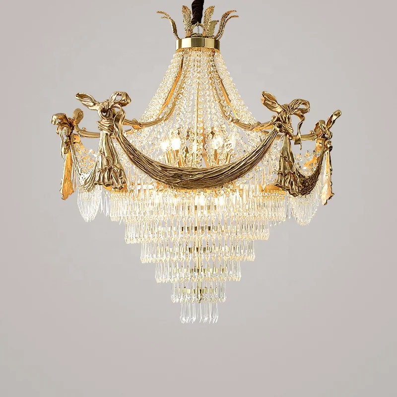 Crystal Pendant Lamp Chandelier Lighting High Wall Ceiling Mount LED Brass French Empire CE Antique Hotel Villa Custom Luxury 12