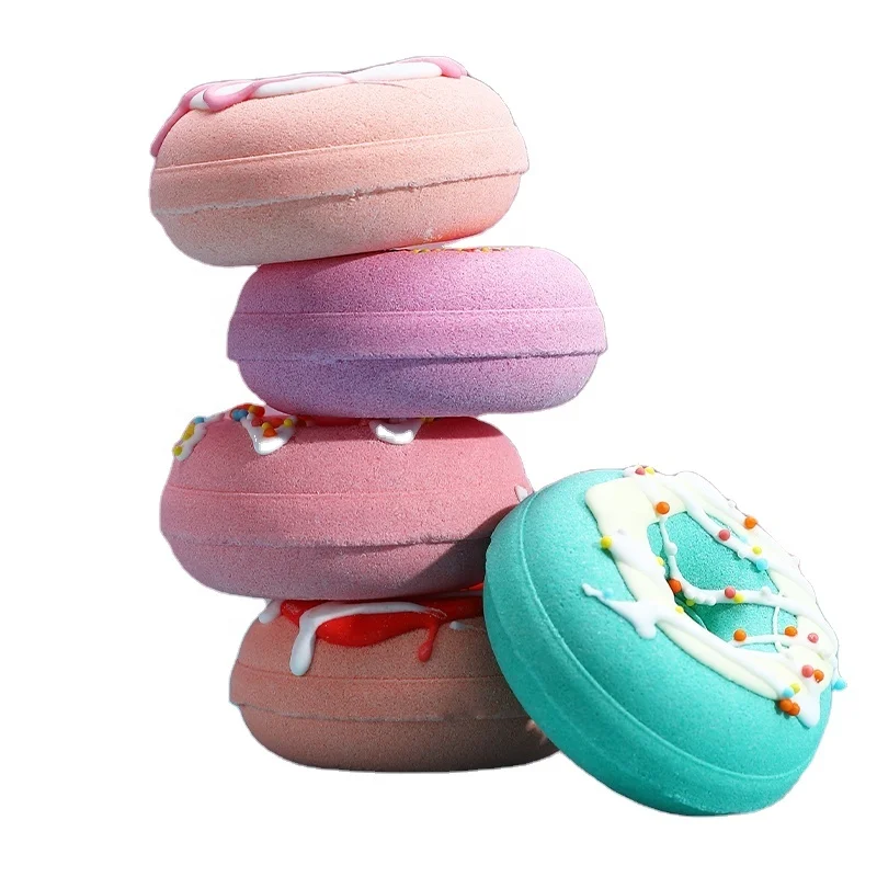 Hot sale Bulk Small Cute Donut Essential Oils Natural Organic Women Bath Salts Explosion Bath Bombs Christmas Gifts