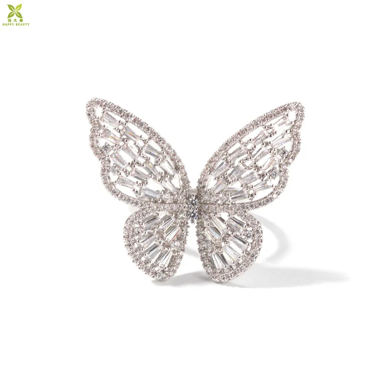 Cubic zirconia butterfly finger ring adjustable fashion women rings for ladies jewelry