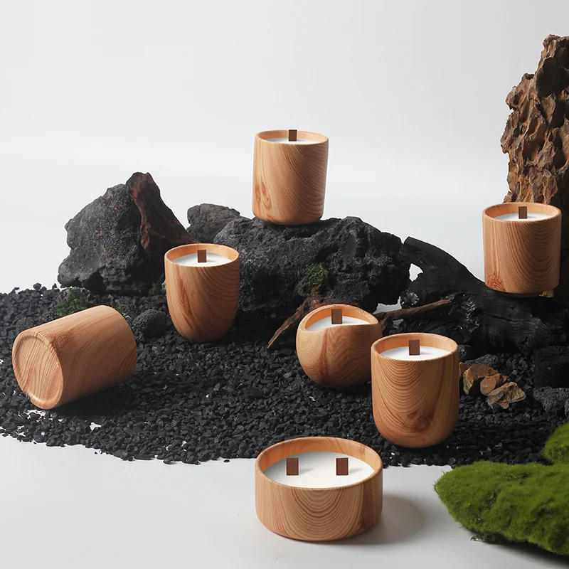 C&H High Quality Candle Vessels Empty Novelty Ceramic Vessel with Wood Patterns for Candle Making