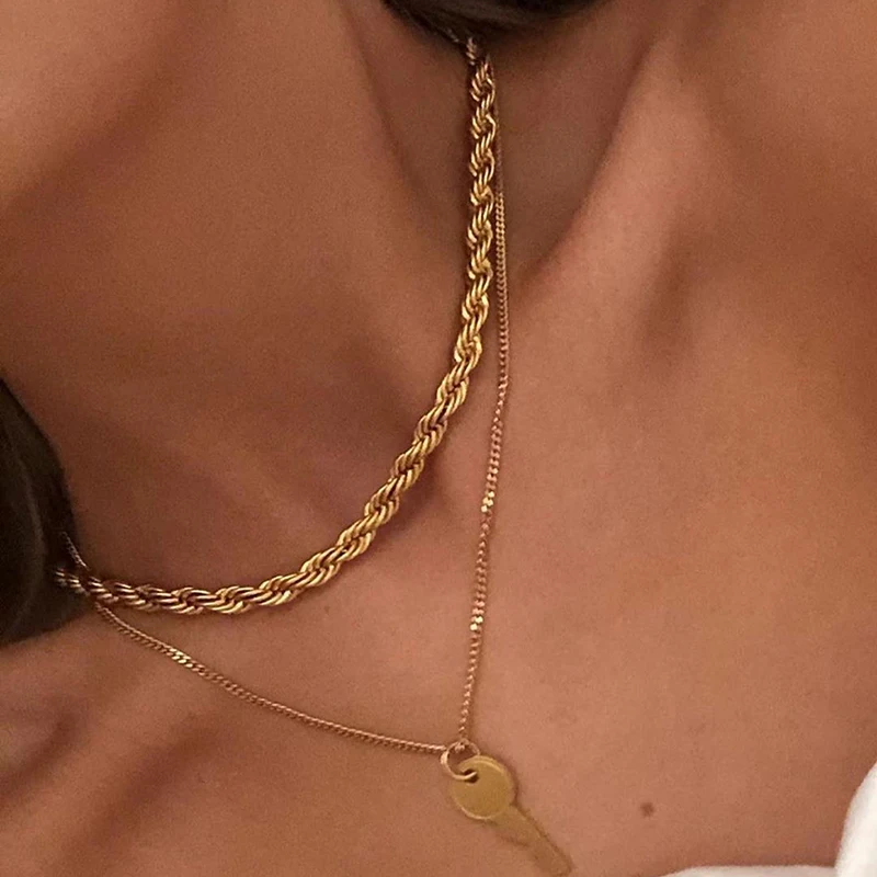 European American fashion retro gold plated twist necklace female short choker clavicle necklace stacking chain necklace