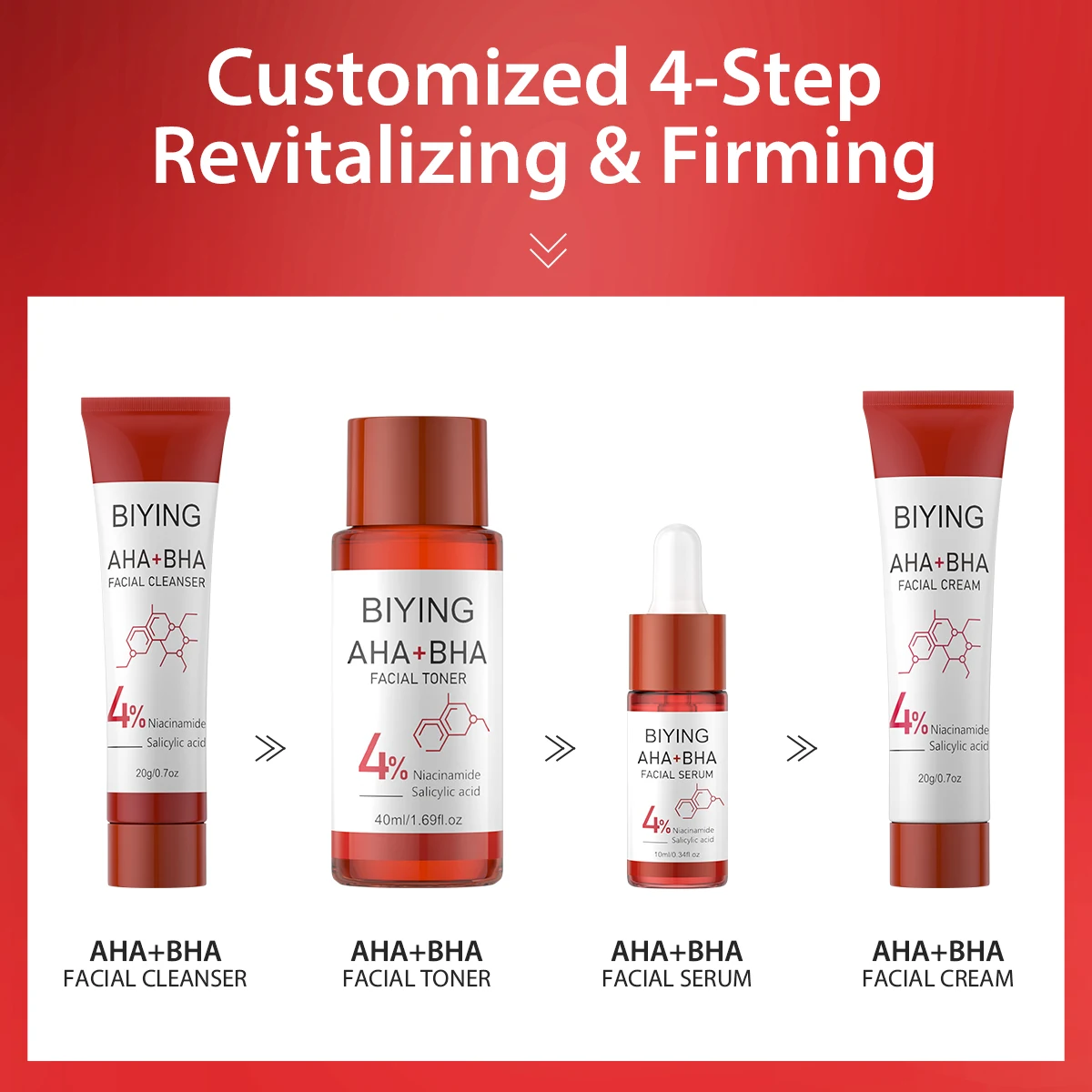 New Arrival AHA+BHA Series Natural Skin Care Set Facial Cleanser Toner Face Cream Serum Skin Care Set