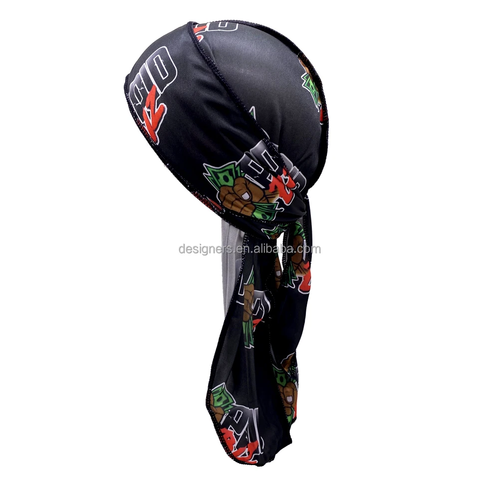 Customized silky shining all over the logo designer rag shining turban cap custom bonnet durag for men and women
