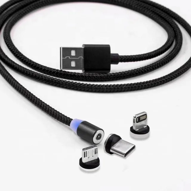 Black Magnetic Usb 3 In 1 Charging Cable Magnet Charger Usb-c Cable With Type-c Micro L Connector