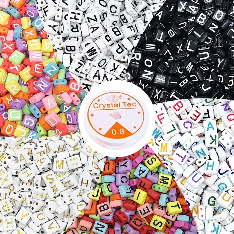 Wholesale DIY Colorful Mini Ceramic Acrylic Alphabet Letters Printed Cube Round Heart Loose Letters Beads for Diy Jewelry Making