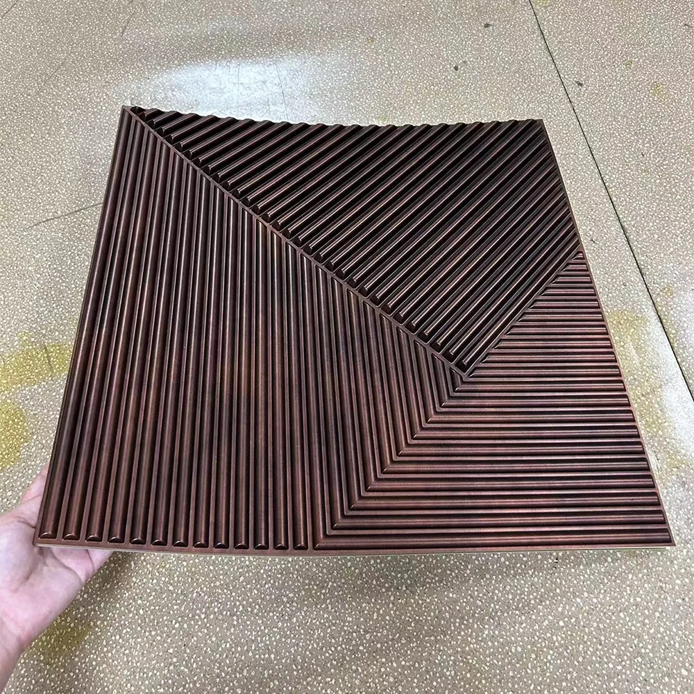 Waterproof wpc cladding wall panel decoration 3d fluted wall cladding indoor pvc 3d wall panels red copper rust