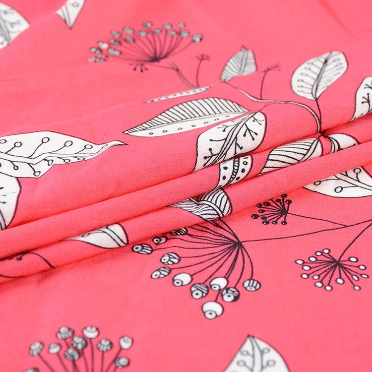 Wholesale stylish woven leaf pattern design pure 100% viscose poplin dress fabric printed