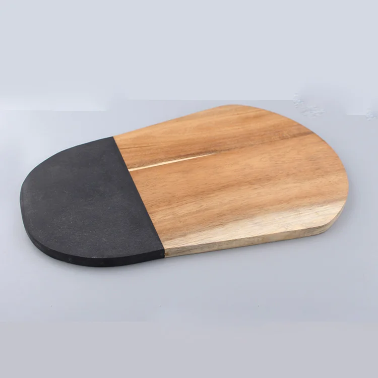 Marble and Natural Wood Serving Cutting Board for Steak, Fruits and Bread Tray