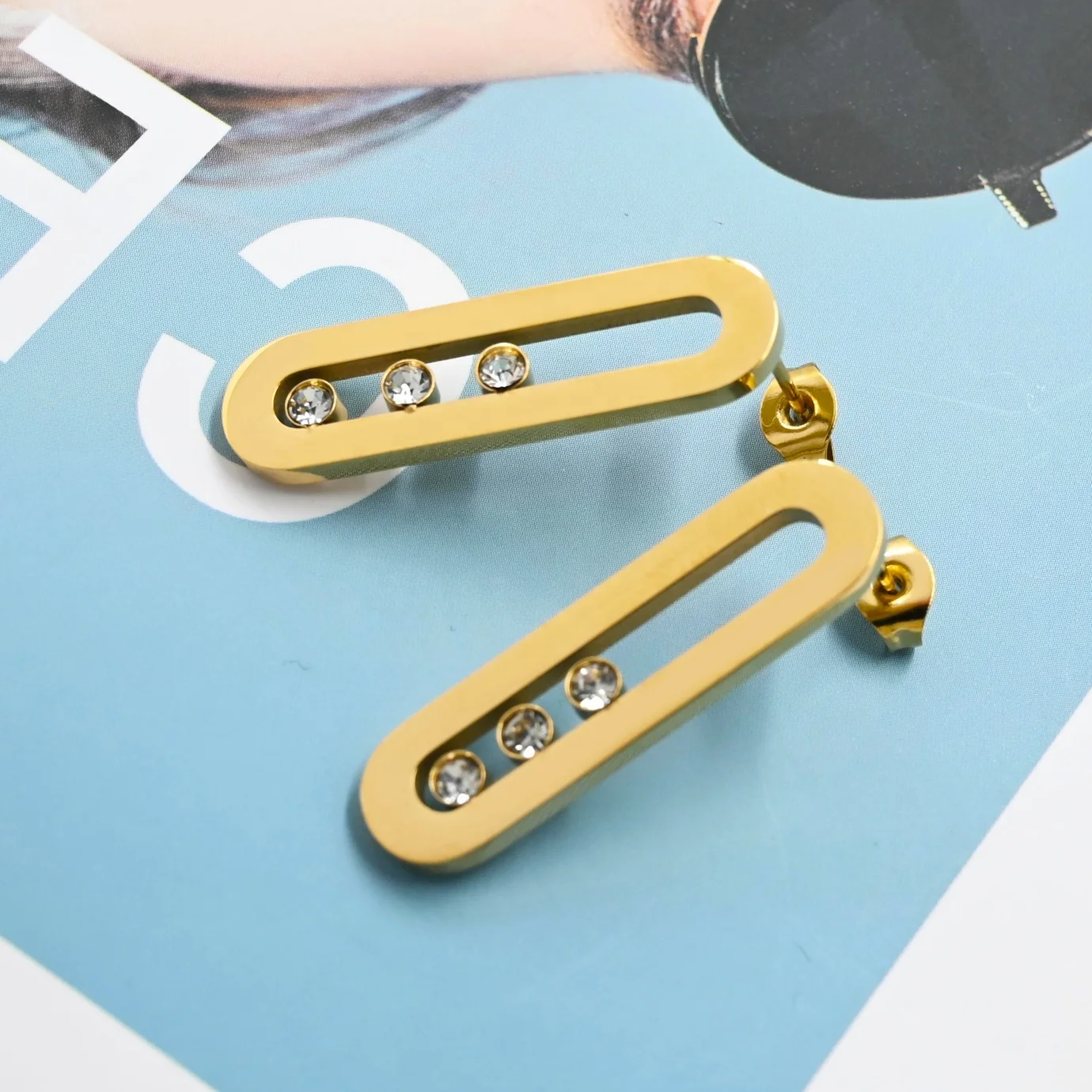 Wholesale Hot Sale Cube Three Diamond Sliding Zircon Necklace Bracelet Earrings Ring Jewelry Set Stainless Steel Jewelry Set