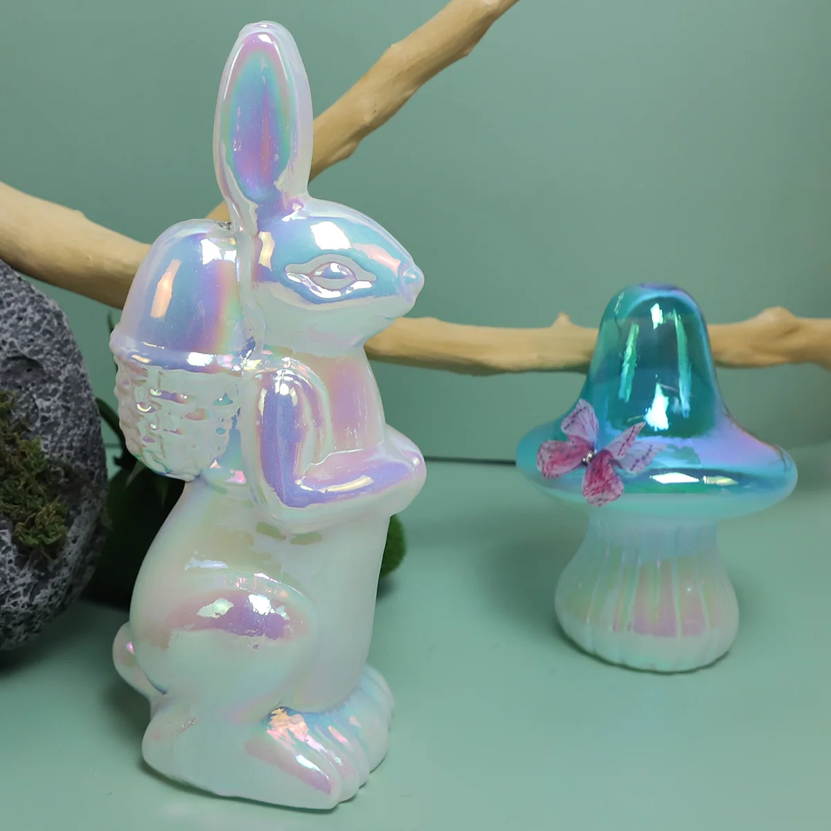 Mercury Painted Lovely Rabbit Bunny Figurine Collectibles Happy Easter Creative Egg Decoration Art Animal Paperweight Ornament
