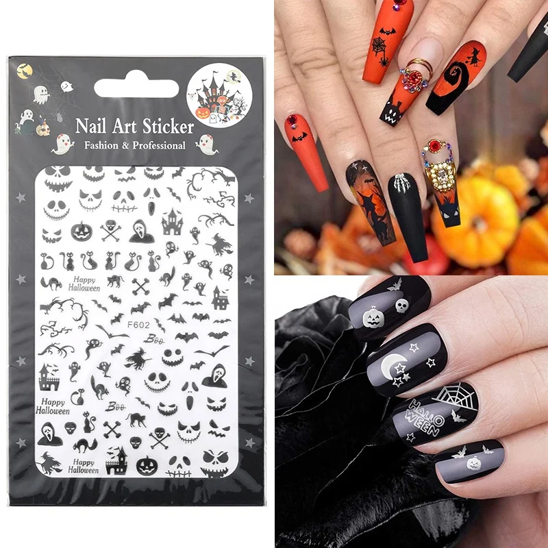 Halloween nail stickers color laser Europe and the United States pumpkin skull DIY self-adhesive nail decal stickers