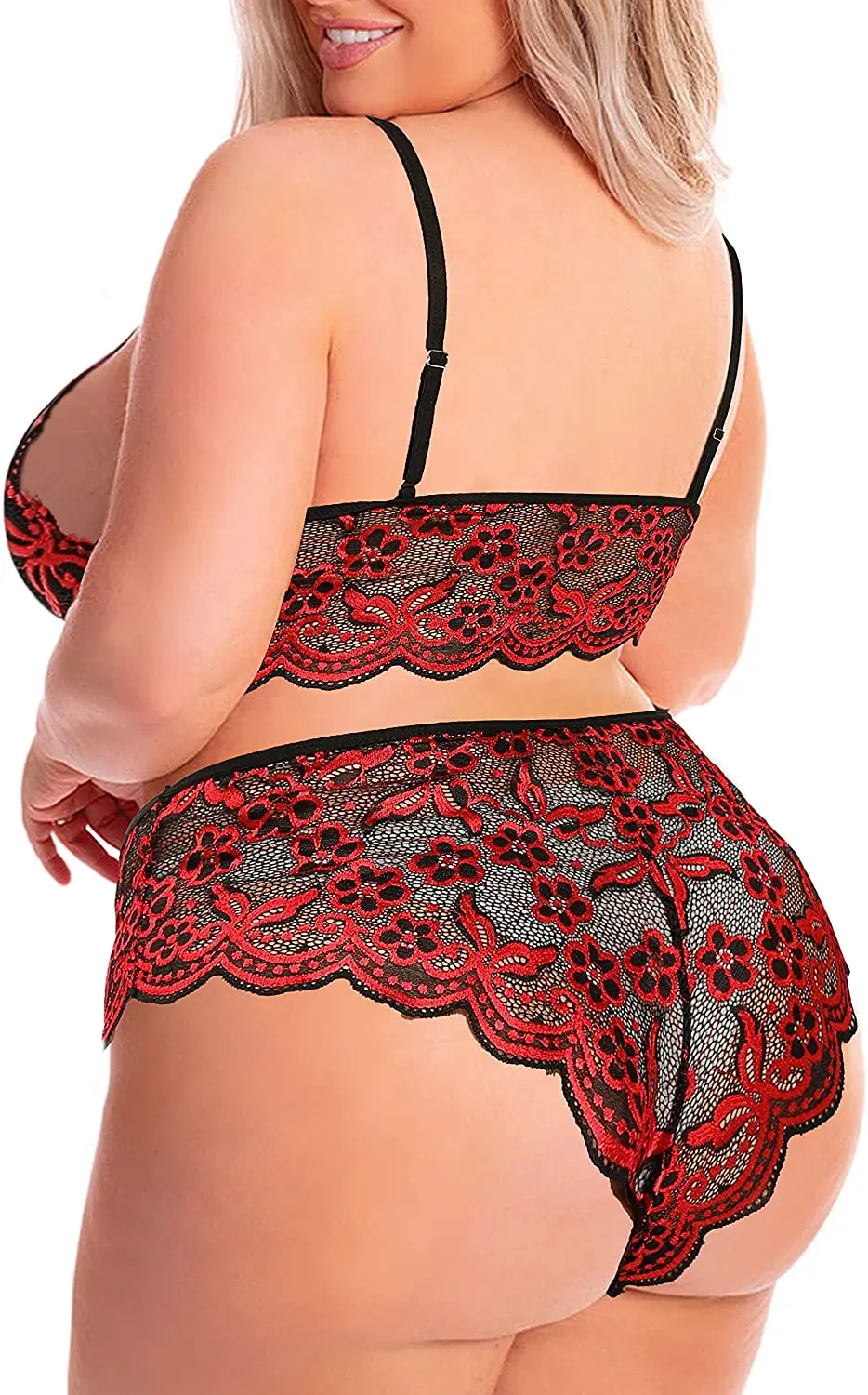 Wholesale High Waist Plus Size Lingerie for Women XL Sexy V-Neck Floral Transparent Lace Thongs and Briefs with Plain Pattern