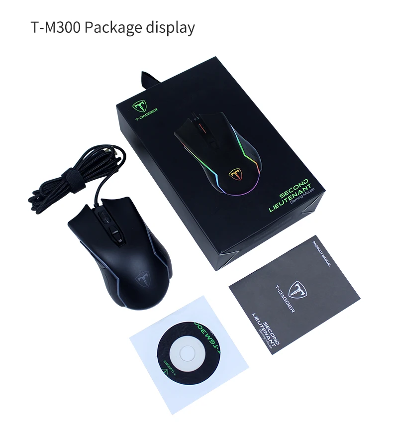 High Quality T-DAGGER T-TGM300 Wired USB 10D 8000 DPI RGB LED Ergonomics Gaming Mouse