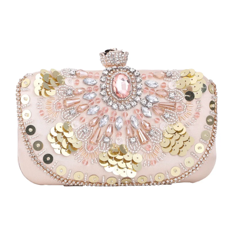 Hot Selling Glass Rhinestones Wedding Dinner Bags Single-sided Embroidery Evening Clutch Beaded Bags With Drop Shape Crystal