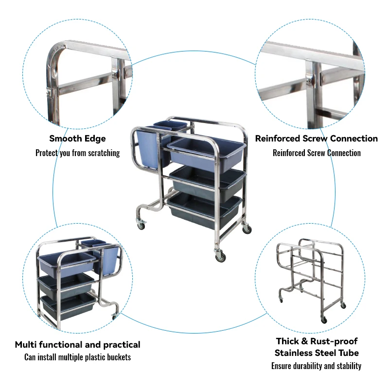 New Arrival Large Three Tier Hotel Catering Heavy Duty Kitchen Serving Food Cleaning Service Trolley Push Cart For Hotel Kitchen