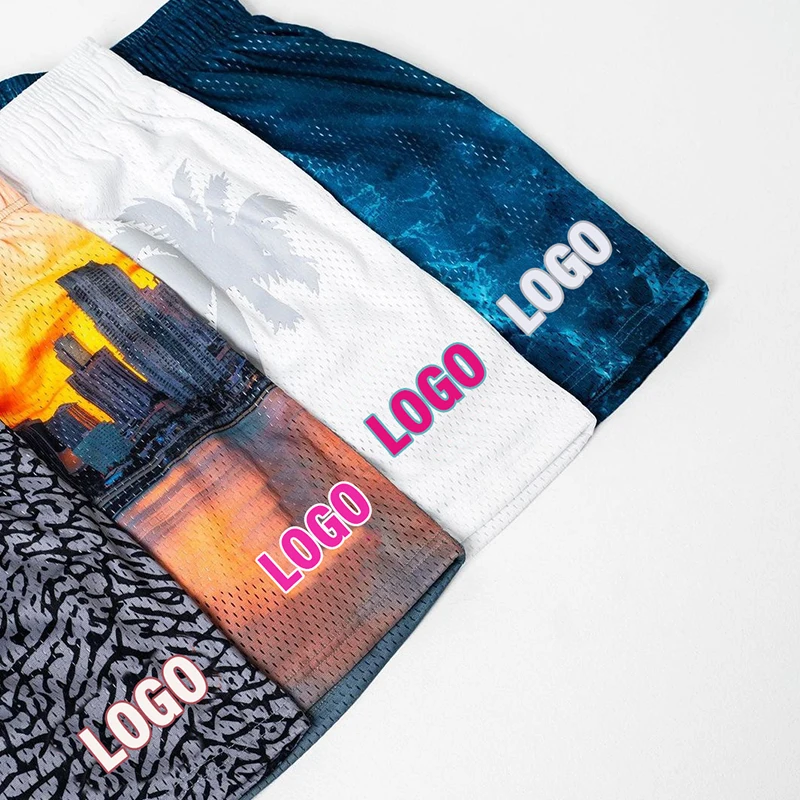 OEM Custom Logo For Men All Over Print Sublimation Polyester Jogger Casual Double Layer Mesh Shorts