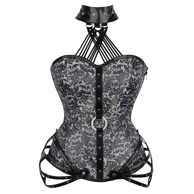 Black Red Gray Steampunk Corset Gothic Clothing Adult Sexy Side Zipper Halter Corsets and Bustiers Slimming Sheath Belly