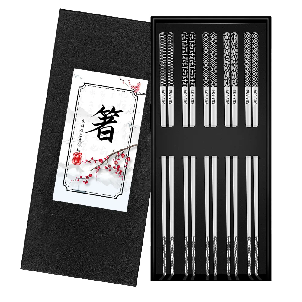 LOGO Factory Price 304SUS Stainless Steel Chopstick Set Square Shape Anti-slipary Chopstick Logo Customize available
