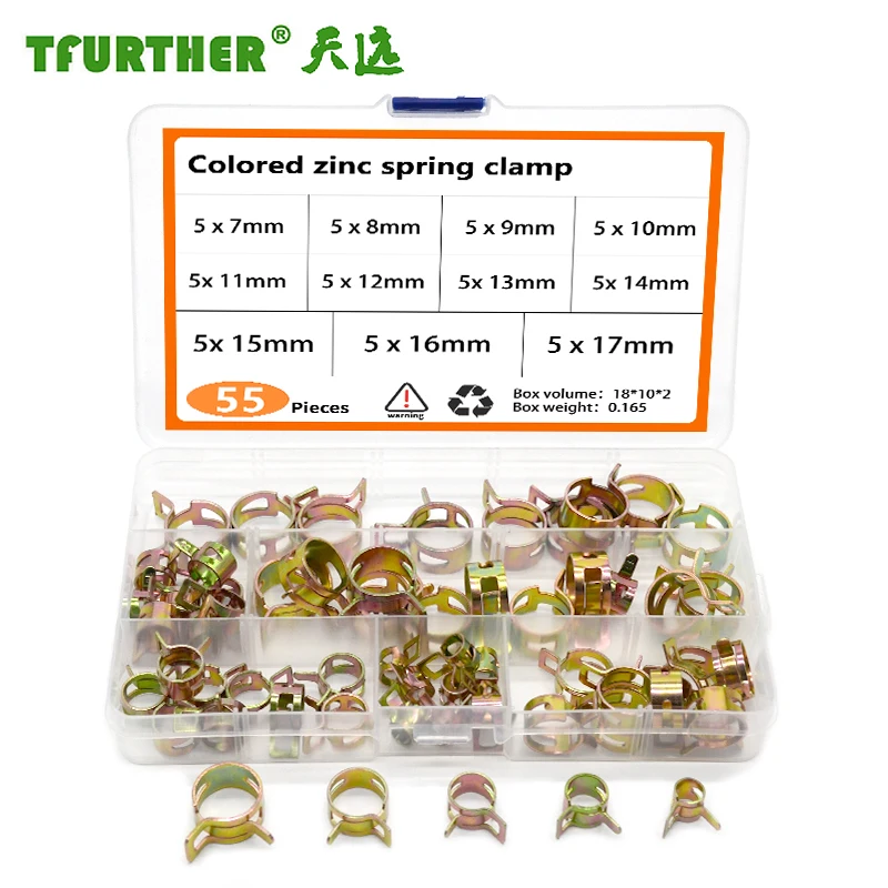 Metal buckle tube hoop tubing throat hoop water tube hoop colored zinc plated spring clamp 55PCS set