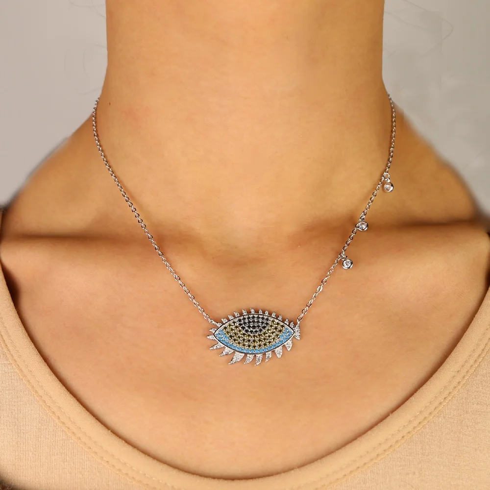 Promotion 2021 new arrived Gold color lucky Turkish jewelry evil eye eyelash design women fashion necklace collar chain