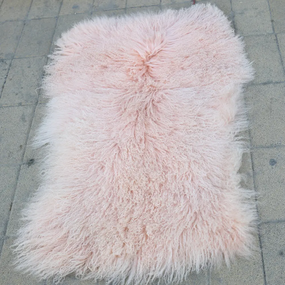 costume 60x120cm Rectangle real Sheepskin Rug   Lamb Fur Plate kinky curly Tibetan Mongolian fur pelt