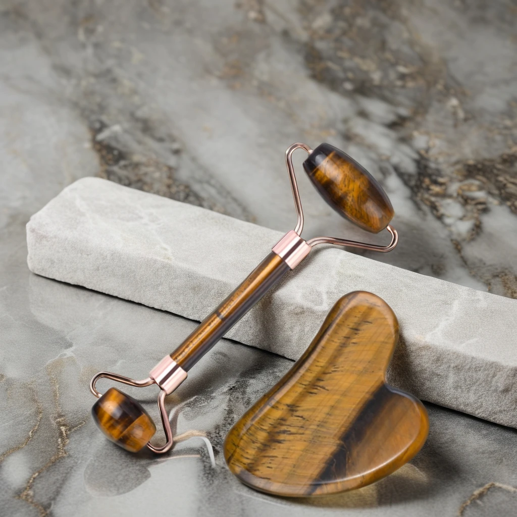 Gusha Modern Style Tiger Eye Crystal Set for Massage Laser Printed Love Theme Polished Technique