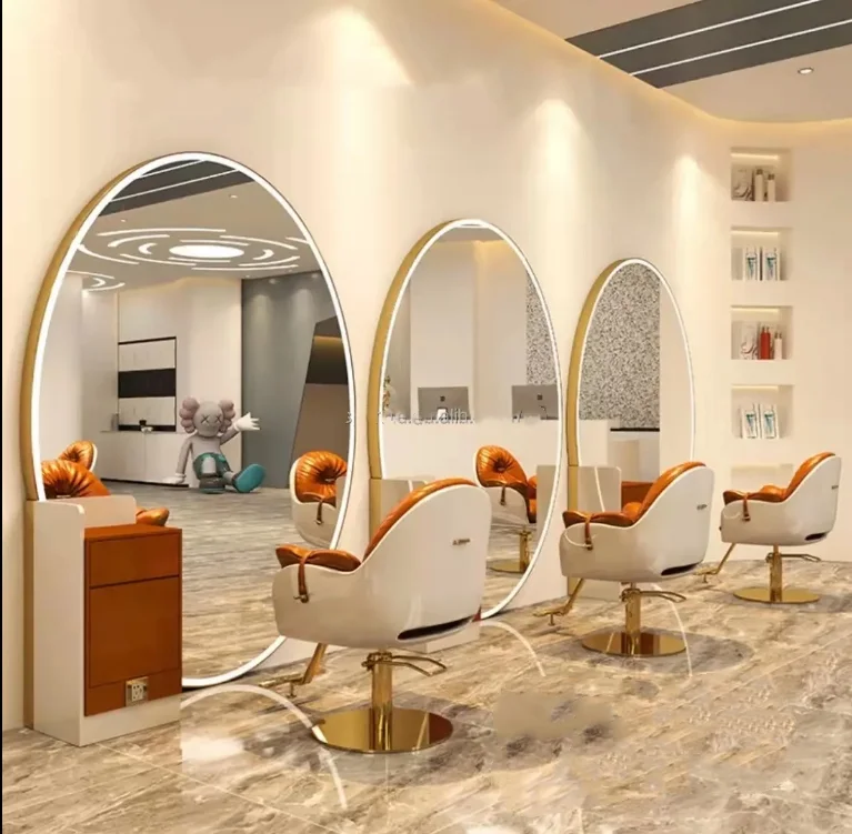 Yicheng beauty low price barber station with mirror round barber shop mirror station with led barber styling station online sale