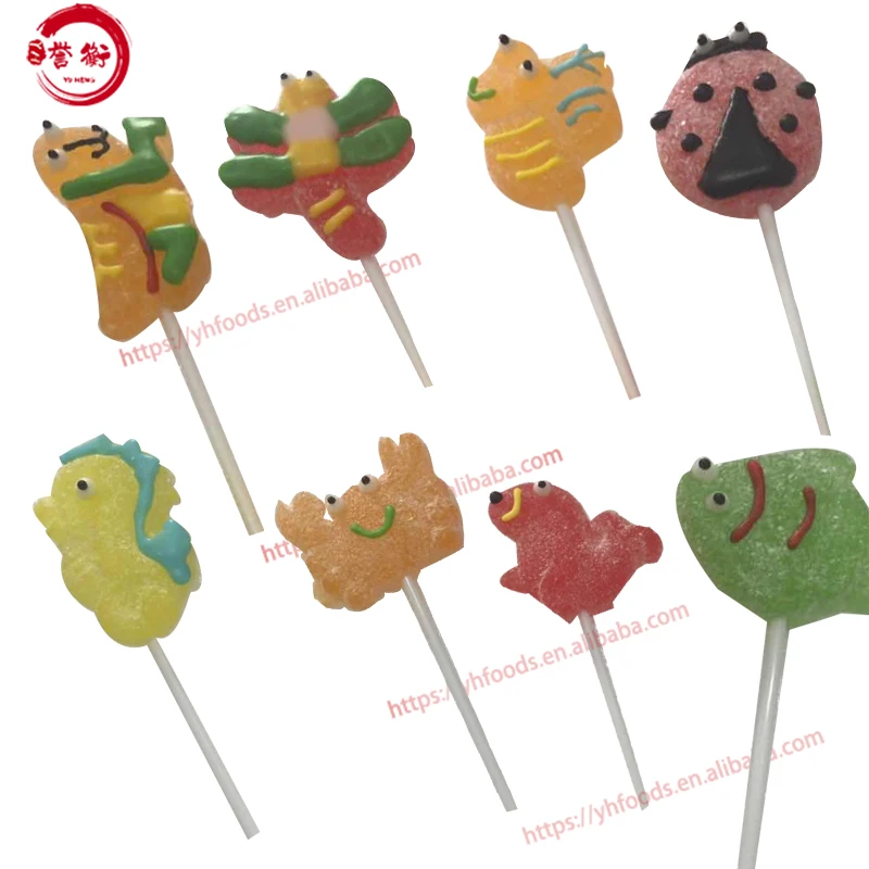 Insect series Cartoon shaped fruity juice flavor Soft Jelly Pop Lollipop Candy Sweet Confectionery
