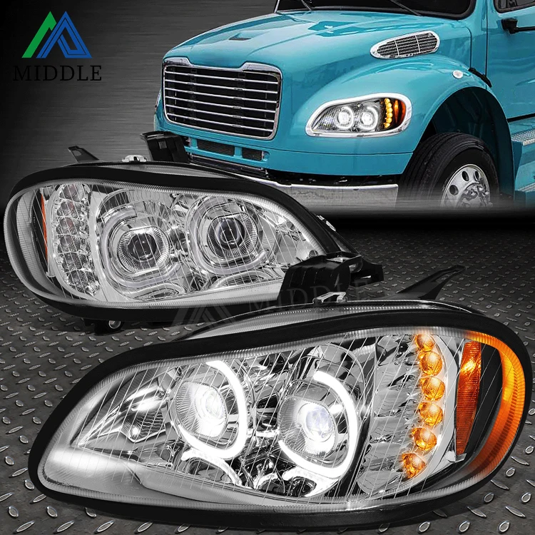 2022 средняя деталь Американский грузовик светодиод DRL с последовательным сигналом хромированный стиль фара для 2003-2019 FREIGHTLINER M2 106 112