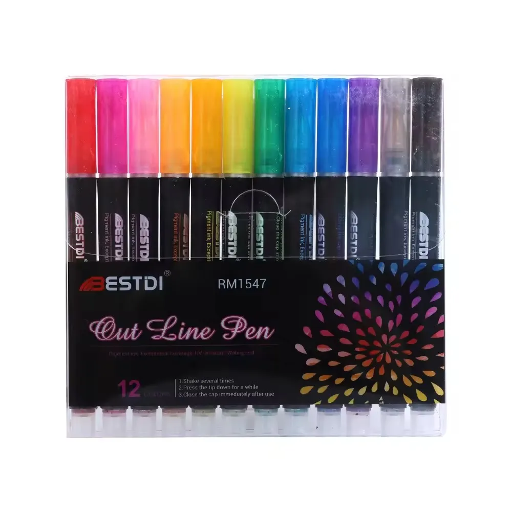 DIY outline glitter markers  bright oil ink color art paint pen sets double line marker pens