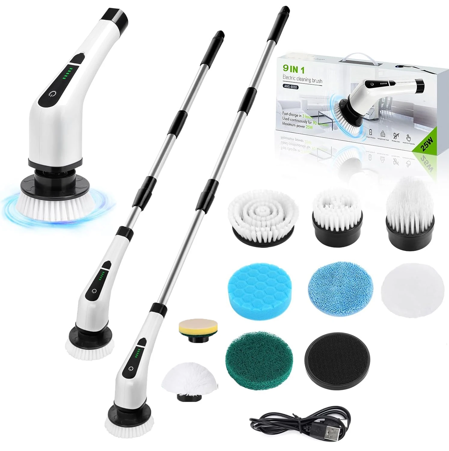 Factory Wholesale 9-in-1 Electric Cleaning Brush Bathroom Extension Handle Spin Scrubber Cordless Cleaning Brushes