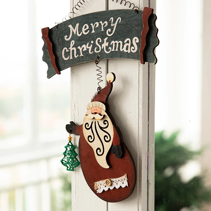 Christmas Hanging Wind Bell Elk Merry Christmas Wooden Hanging Xmas Bell Pendant Hanging Elk Wooden Christmas Bell Ornament