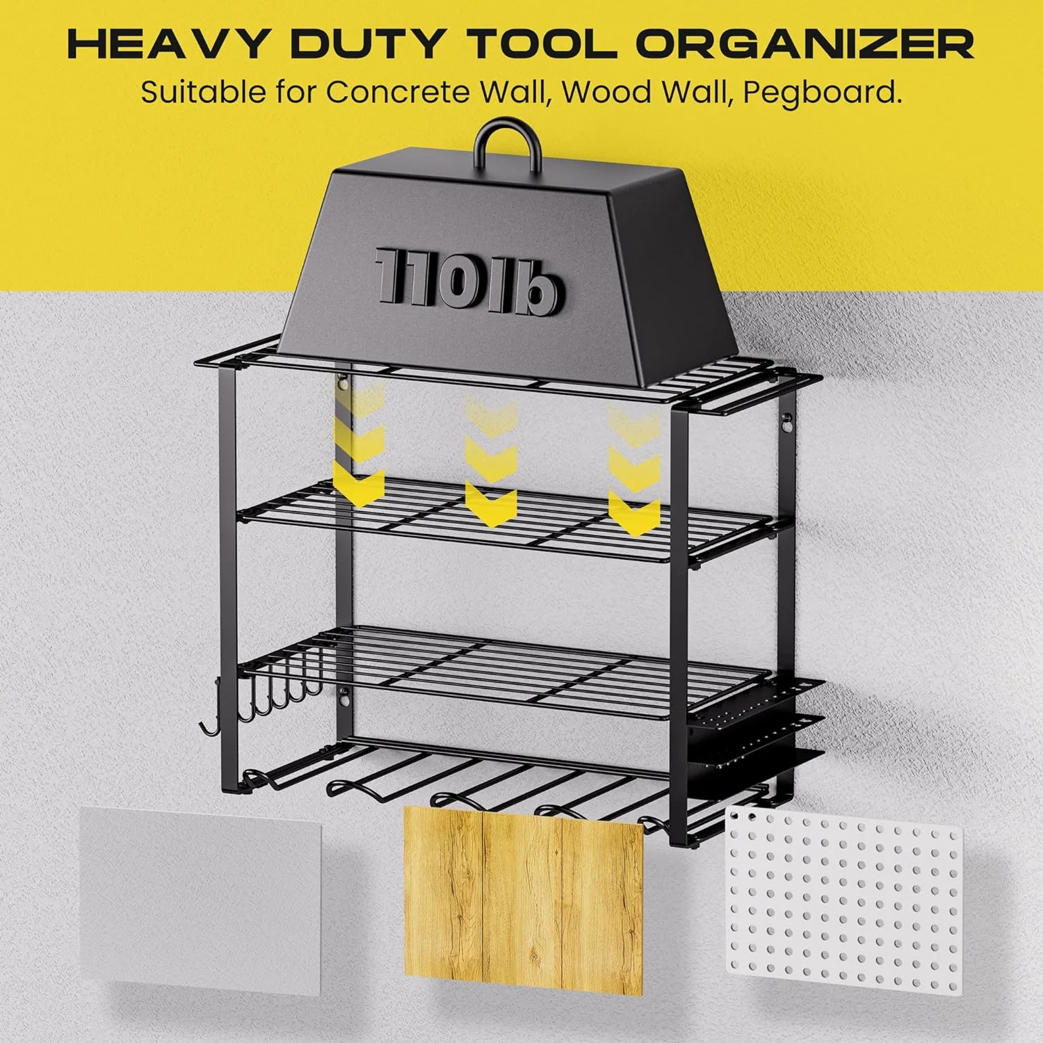 Power Tool Organizer Wall Mount 4 Tier Heavy Duty Metal Shelf Rack for Dewalt Tools Screwdrivers Pliers and 4 Drill Racks Garage