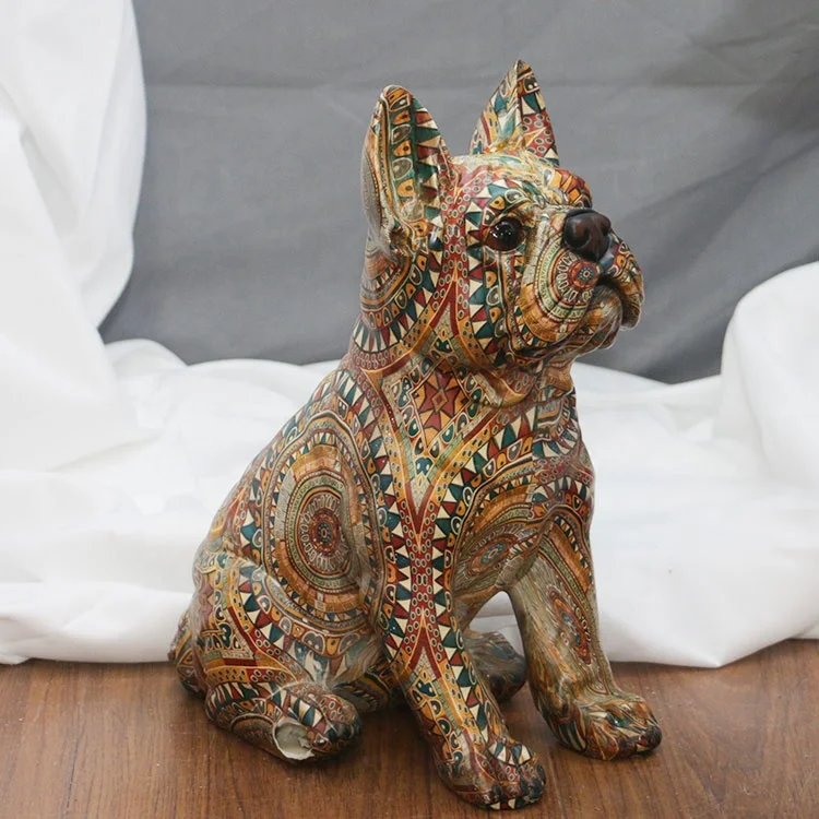 Wholesale resin water transfer painting modern dog sculpture, colored bulldog modern animal dog statue uk#