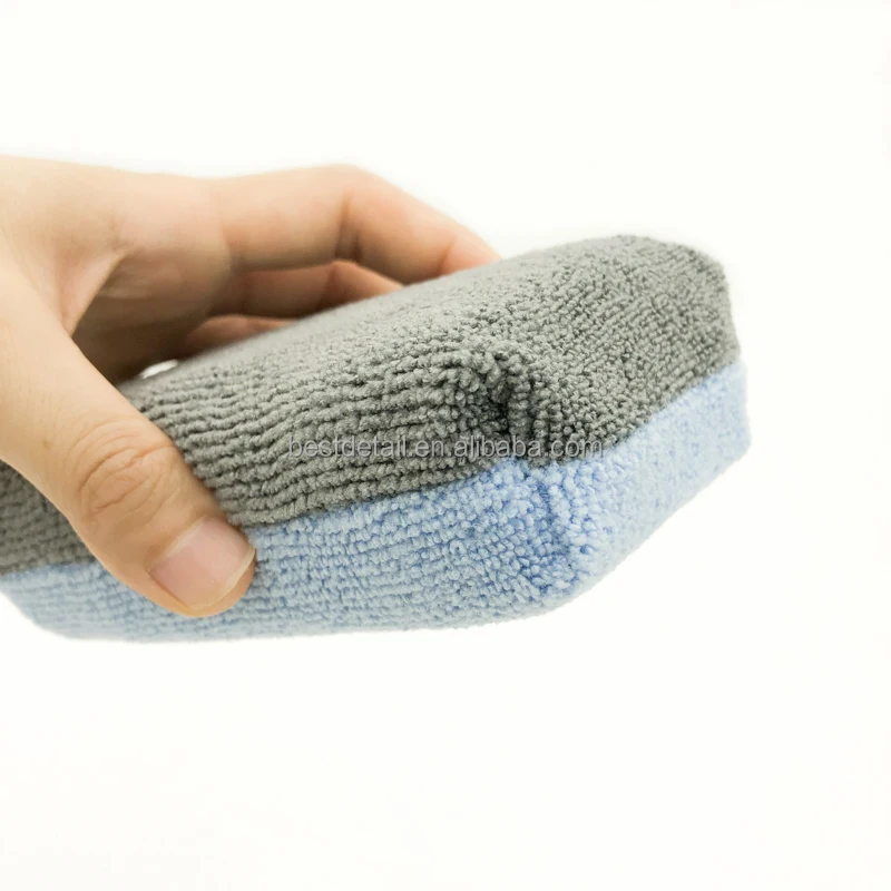 Auto Detailing Car Wash Wax Ceramic Coating Dressing Terry Microfiber Saver Applicator Sponge Pad with Inner Plastic Barrier