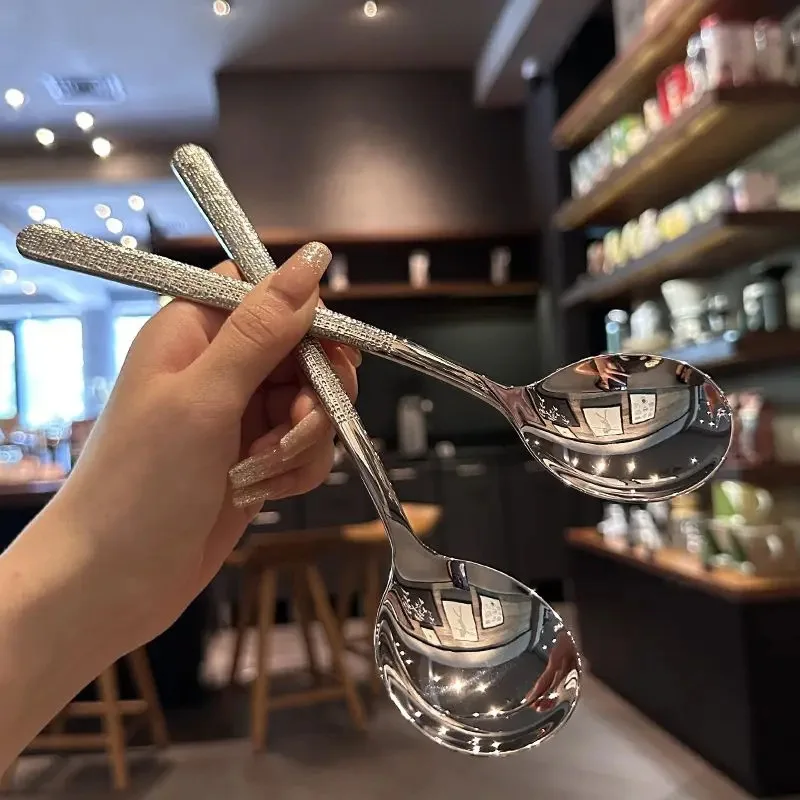 Light luxury thickening  food grade dining spoon stainless steel drinking spoon tableware household long handle round