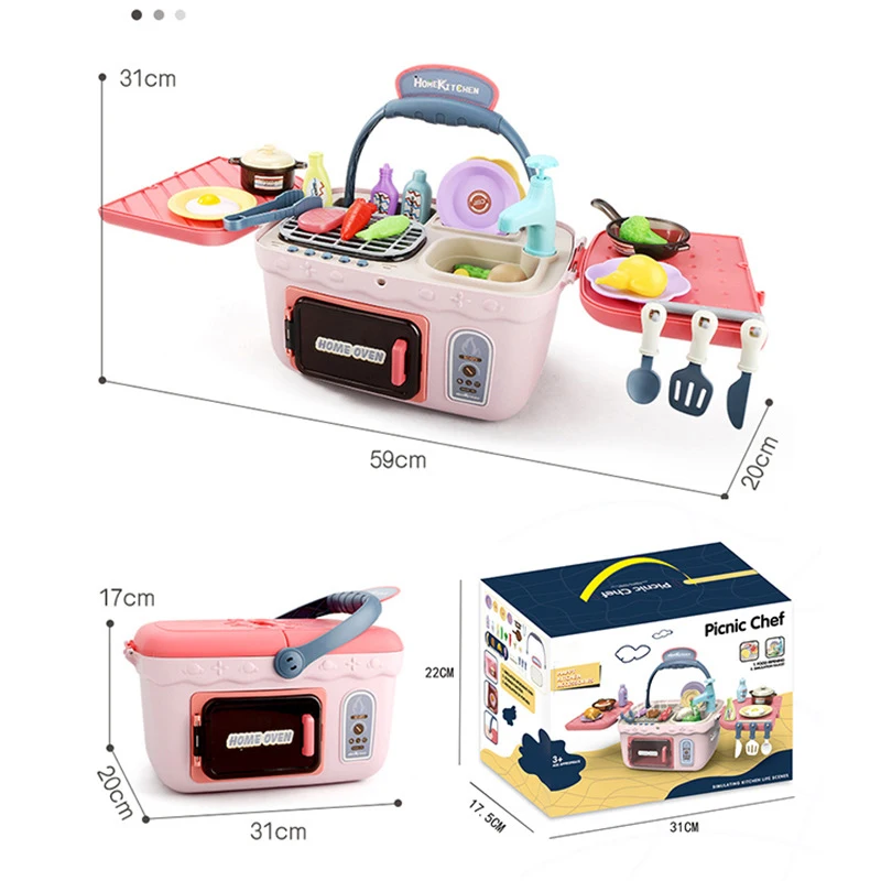 Cooking For Kids Pretend Children Mini Kitchen  Toys Sets Real Food Model Toys Convenient Carry Happy Kitchen Children Toys