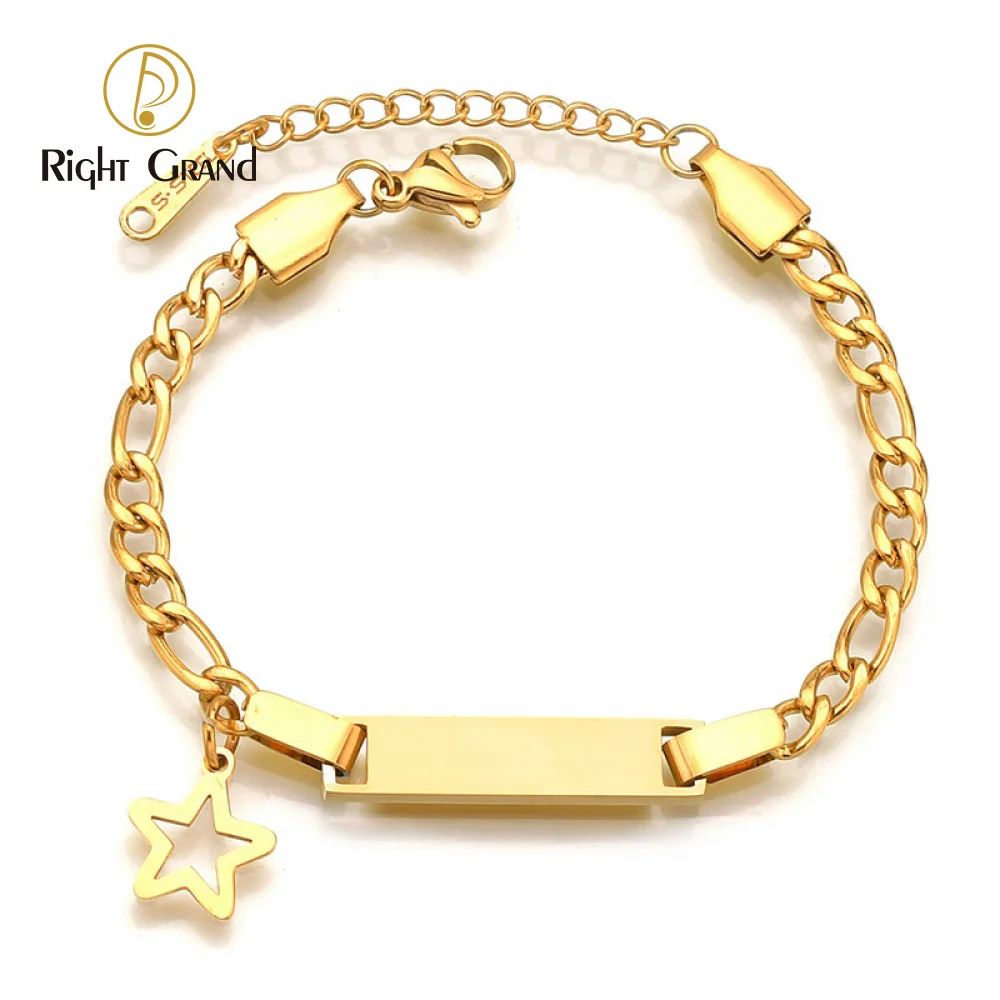 Engraved Gold Plated Child Baby Stainless Steel Chain Charm Name Personalized Custom Jewelry Wholesale Bracelets For Kids