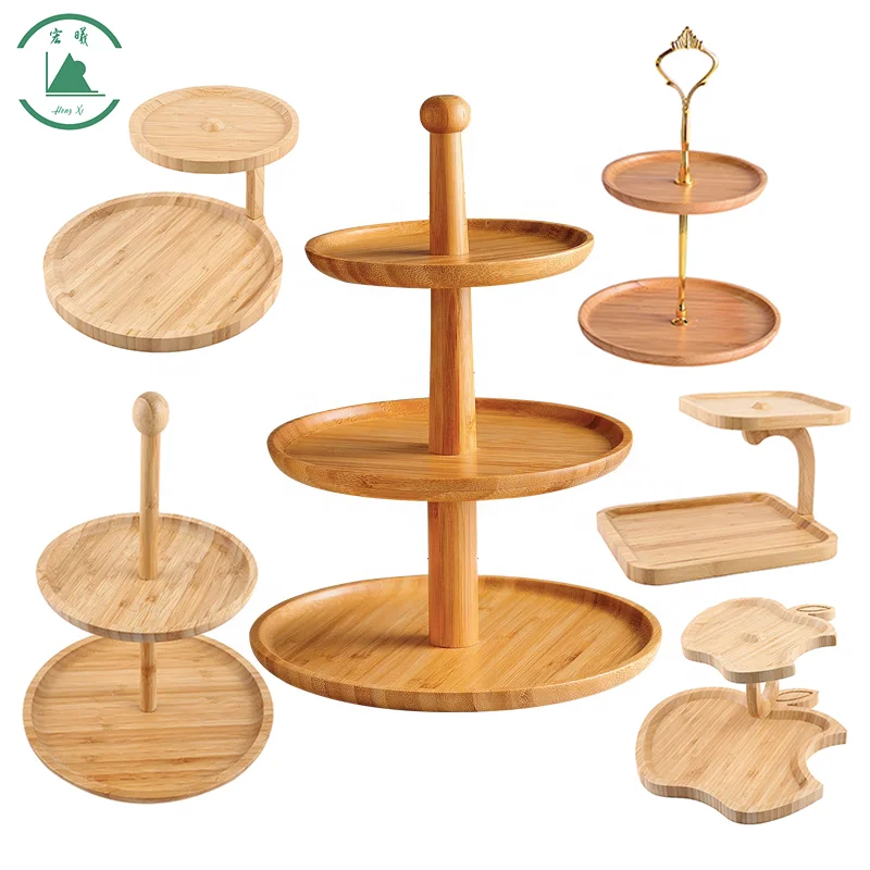 Hongshun Factory Direct Wood 3 Tier Cupcake Stand and Serving Tray for Donuts and Desserts Buffet Display  Serving Platter