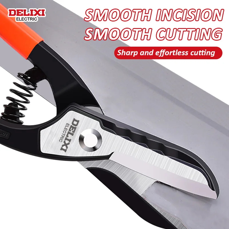 Delixi ELECTRIC German-style Iron Sheet Shears High Carbon Steel Storage Spring Scissors Straight Blade Cutter Rubber Handle