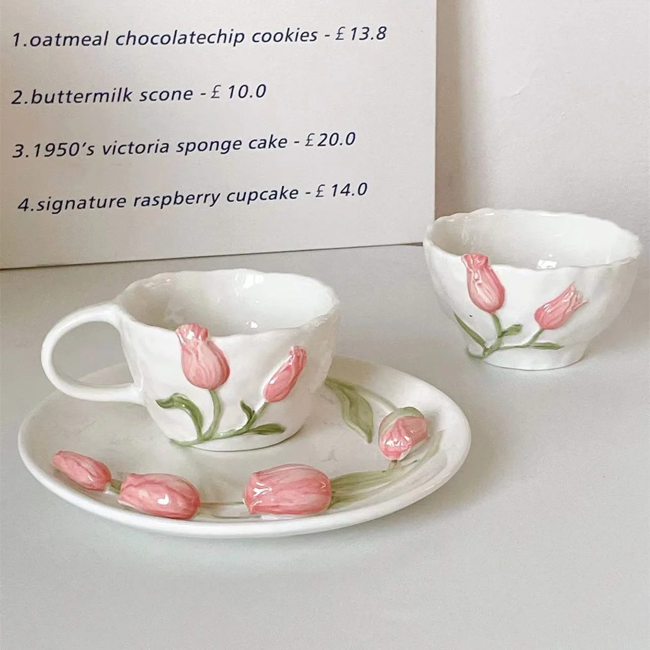SYL New Korean ins girl heart relief tulip flower ceramic plate chargers cake dessert dish posing props dinner set dinnerware