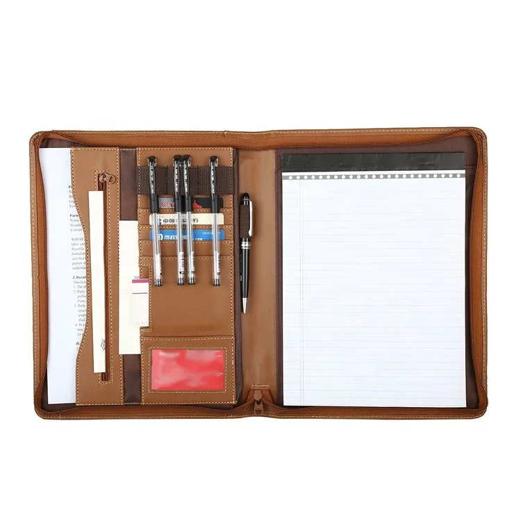 Custom Leather Business Portfolio Padfolio Folder with Zipper for Men or Women